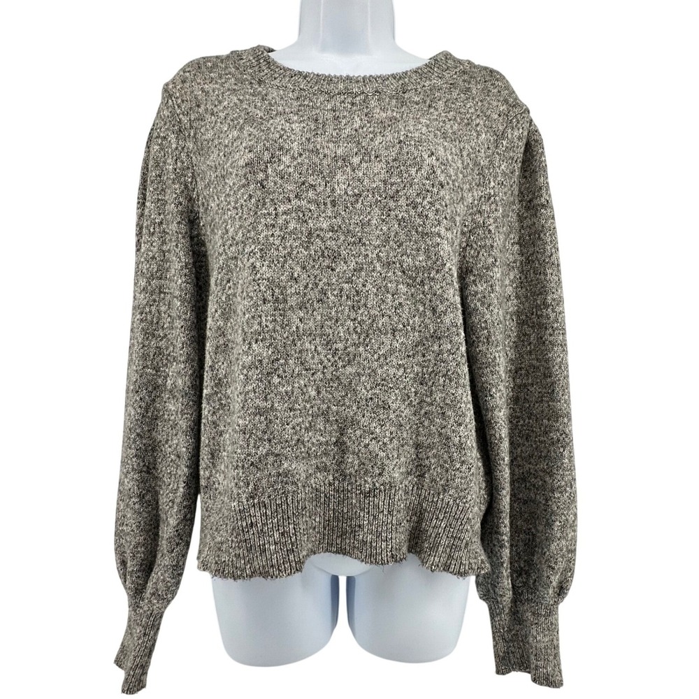 Marine Layer Puff Sleeve Sweater Womens Large Gray Marled Crew Neck Cottage Boho